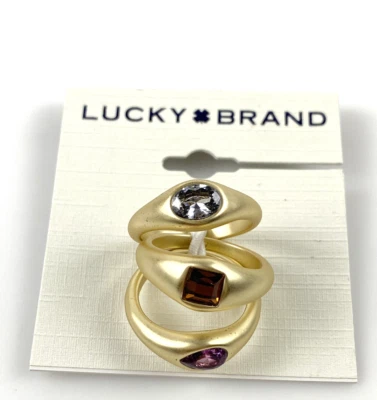 Lucky Brand Gold Tone Mix Crystal Stack Rings 3-Pc. Set Multicolor NWT - Image 1 of 4