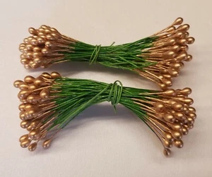 144 pcs VTG Double Ended Gold Berries Stamen Peps Christmas Crafts Millinery - Picture 1 of 2