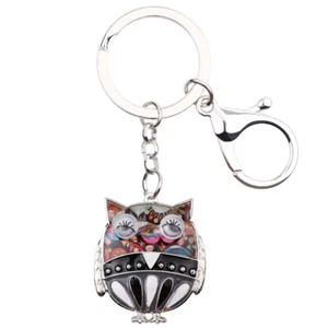 Enamel Alloy Anime Night Owl Birds Keychains Purse Key Ring Animals Bag Charms - Picture 1 of 11
