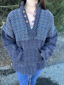 Handmade Equador 100% Wool Woven Pullover Sweater Jacket Women's Sz XL Blue - Picture 1 of 24