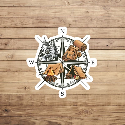 Adesivo de acampamento vinil decalque bússola tenda fogueira natureza caminhadas janela ao ar livre - Imagem 1 de 3