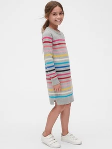Gap Kids Gray Crazy Stripe Sweater Dress XS 4 5 / Small 6 7 $58 NWT - Picture 1 of 4