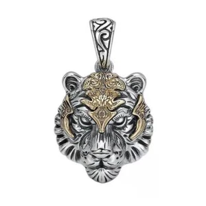 Alloy Steel Mens Punk Biker Tiger Head Pendant Necklace Men Silver Gold - Picture 1 of 13