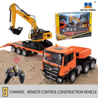 1:18 Huina 1319 RC Tractor Truck Remote Control Excavator with Flatbed Trailer - Image 1 of 4