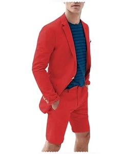 Men Suit Sets 2pcs Slim Fit Formal Prom Notch Lapel Tuxedos Jackets Short Pants - Picture 1 of 25