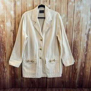 Blazer Poppi Club Voltaire Vintage Para Mujer Beige Mezcla de Lino Hecho en Italia Grande - Imagen 1 de 12