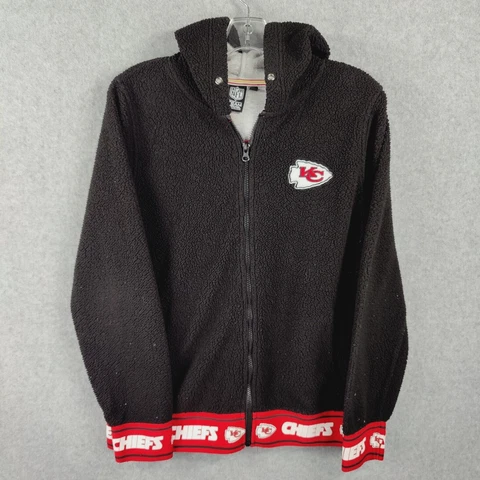 NFL Team Apparel Kansas City Chiefs Womens Size L Hooded Full Zip Black Sweater Cover