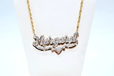 14k Two Tone Gold And Diamond Margaret Nameplate Necklace. 12.9Gr - Image 1 of 4