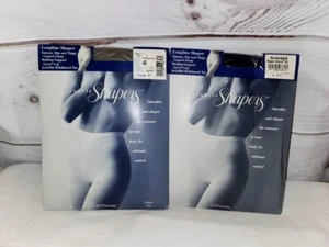 2 JCP Subtle Shapers Longline Girdle Panty Pantyhose Nylons Black Toupe AVG - Picture 1 of 11