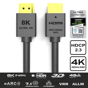 Certified HDMI 2.1 Cable Ultra HD 8K@60Hz 48Gbps 4K@120Hz 3D UHD HDR eARC HEC - Picture 1 of 3