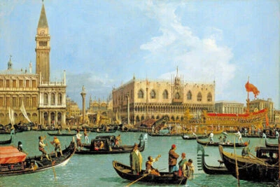 THE BASIN OF SAN MARCO ON ASCENSION DAY VENICE GONDOLA PAINTING CANALETTO REPRO - Image 1 of 3