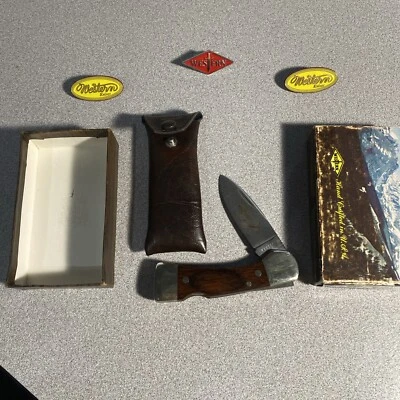 Hermoso cuchillo grabado bobcat H estampado S-522 Western USA S-522 de colección raro Foto 1 de 4