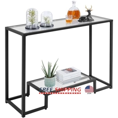 Modern Glass Console Table Entryway Table Living Room Storage Display Shelf New - Image 1 of 4