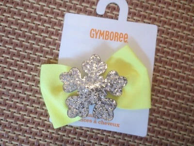 Girl GYMBOREE SILVER GLITTER SNOWFLAKE YELLOW hair bow barrette NWT  - Image 1 of 4