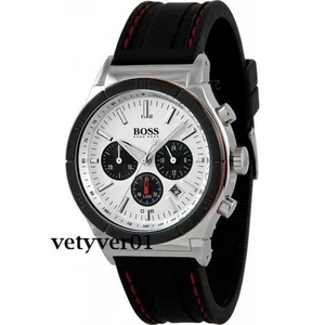 HUGO BOSS Sporty Rubber Strap Chronograph Watch Silver-Tone & Black HB1512499 - Picture 1 of 10