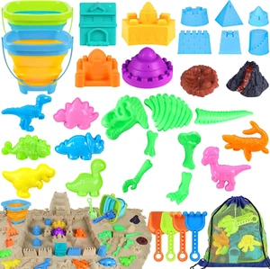 Beach Toys, 34Pcs Dinosaur Sand Toys Set for Kids Toddlers, Sandbox Toys with 2 - Picture 1 of 7