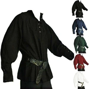 Men's Medieval Renaissance Tunic Top Shirt Viking Pirate Fancy Cosplay Costume - Picture 1 of 15