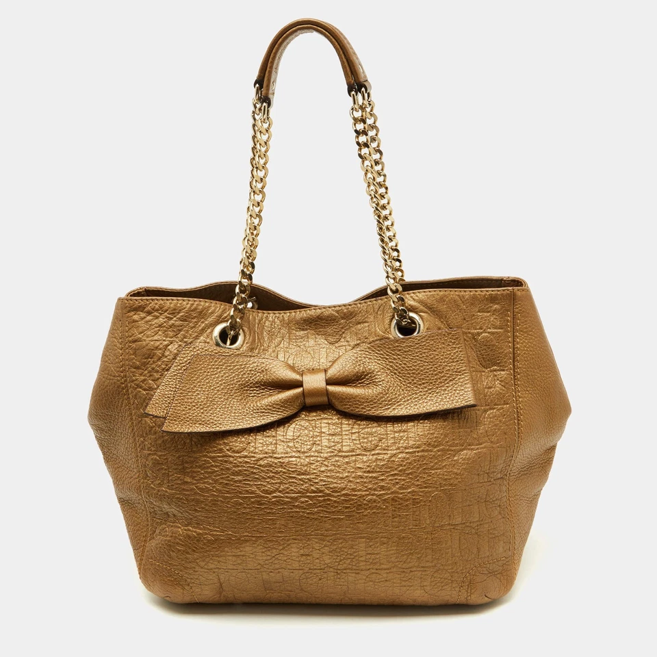 CH Carolina Herrera Metallic Gold Monogram Leather Audrey Tote - Image 1 of 4