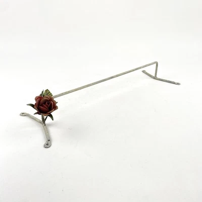 Vintage Tole Ware Rose Bud Painted Metal Towel Bar 21"L — 第 1/4 张图片
