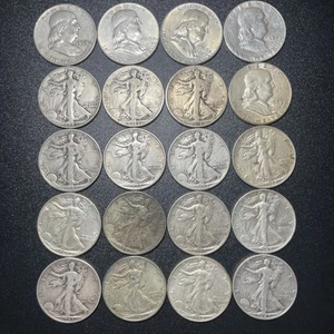 Roll of 20 Walking Liberty And Franklin Half Dollars $10 Full Dates 90% Silver - Picture 1 of 5