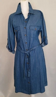MPH Blue Chambray Denim Shirt Dress XL Western Boho Midi Pockets Casual Western - Image 1 of 4