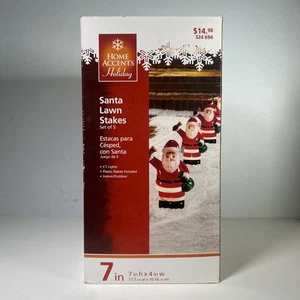Home Accents 5 Wired Light Up Christmas Santa’s 7” Lawn Steaks In box Rare - Picture 1 of 10