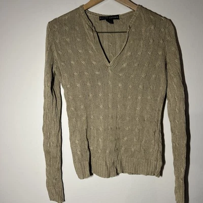 Suéter Ralph Lauren para mujer cuello en V tejido seda mezcla de lino grande tostado Foto 1 de 4