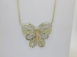 14k Solid Gold Butterfly Necklace Vintage Filigree Gold Jewelry 17" Lobster N133 - Picture 1 of 7