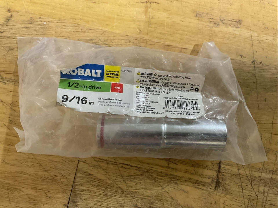 KOBALT 337751,  9/16in.  1/2 Drive Deep 12pt SAE Socket-Red Stripe-Store Pkging - Image 1 of 1