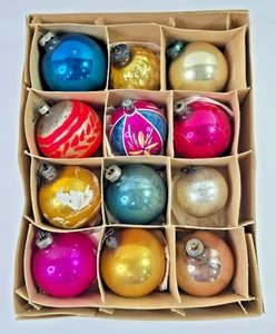 12 Vintage Poland Shiny Brite 2" - 2.75" Decorated Ornaments Christmas Balls #11 - Picture 1 of 10