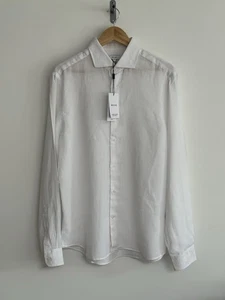 Camisa Reiss “Ruban” Manga Larga 100% Lino Blanca XL/Reg ***NUEVA *** - Imagen 1 de 12
