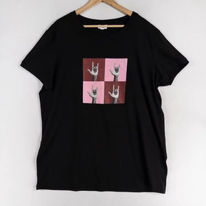 Lularoe 3XL Black Graphic T-Shirt Rock On Hand Gesture Print Tee Short Sleeve - Picture 1 of 8