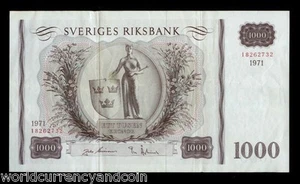 SWEDEN 1000 1,000 KRONER P46 e 1971 KING GUSTAF LARGE MONEY BILL RARE BANK NOTE - Picture 1 of 2
