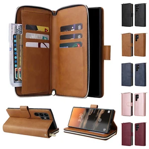 For Samsung Galaxy S25 S24 S23 S22 S21-S8 Zipper Wallet Card Magnetic Flip Case - Picture 1 of 49