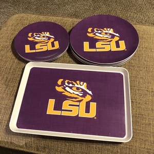 LSU Melamine Thermo Serv Plates (8) And Serving Tray New USA made - Picture 1 of 9