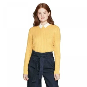 A New Day -Women's Long Sleeve Ribbed Cuff Crew Neck Sweater (Gold Small) - Picture 1 of 9