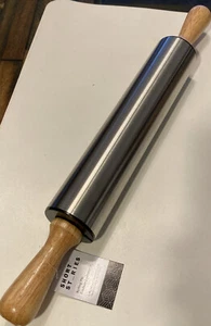 Short Stories Stainless Steel rolling pin. wooden handles 17 Inch - Picture 1 of 12