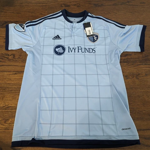 New Old Stock Kansas City Sporting Jersey Light Blue Large 2014 Adidas Climacool Cover