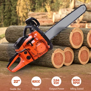 62CC Gas Chainsaw 22" 2-Stroke 5800W Powered Handheld Engine f Cutting Tree Wood - Picture 1 of 7