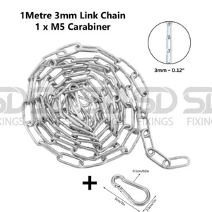 Cadena de acero galvanizado fuerte colgante de 1 metro 3 mm con mosquetón, colgante... - Imagen 1 de 3