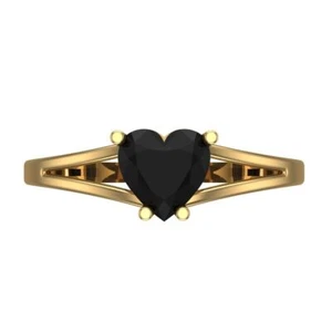 1Ct Heart Cut Natural Onyx Solitaire Engagement Ring for Women, 14K Yellow Gold - Picture 1 of 11