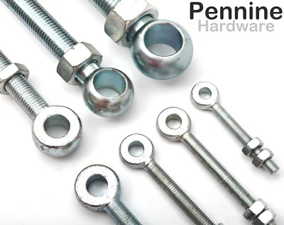 QTY 2 - BZP EYE BOLTS + NUTS Adjustable M10 - M20 Ø Gate Hinges Lifting Eyes - Image 1 of 4