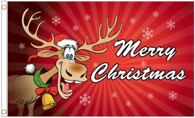 Merry Christmas Reindeer Polyester 5'x3' Flag - LAST FEW - Image 1 of 3
