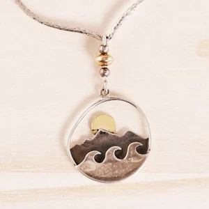 DESIGNER DJ STERLINGSILBER & 14K GELBGOLD MEERESLANDSCHAFT ANHÄNGER HALSKETTE 20" - Bild 1 von 5