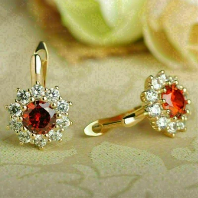 2.00 Ct Round Cut Red Ruby Huggie Hoop Women's Earrings 14k Yellow Gold Finish - Image 1 of 4