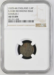 England - 1625-49 Charles I - RICHMOND Farthing - NGC AU55BN - ONLY 1 FINER ! - Picture 1 of 4