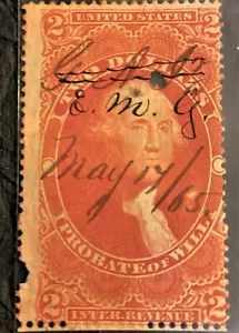 1865 USA intern Rev.Stamp Probate of Will 2 $ rot signiert Stempel #R83 - Bild 1 von 6