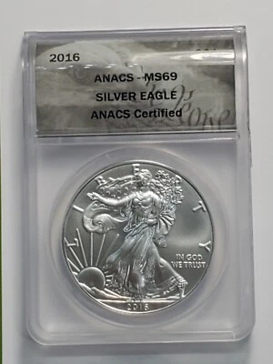 American 2016 Silver Eagle Dollar Coin ANACS Certified MS69 - Image 1 of 3