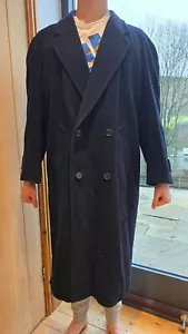 Men's Dark Blue WOOL & CASHMERE Trench Long Coat 42 Chest L - Picture 1 of 6