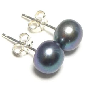 Pendientes de perlas negras AAA genuinas de 7-8 mm en plata de ley 925 - Imagen 1 de 2